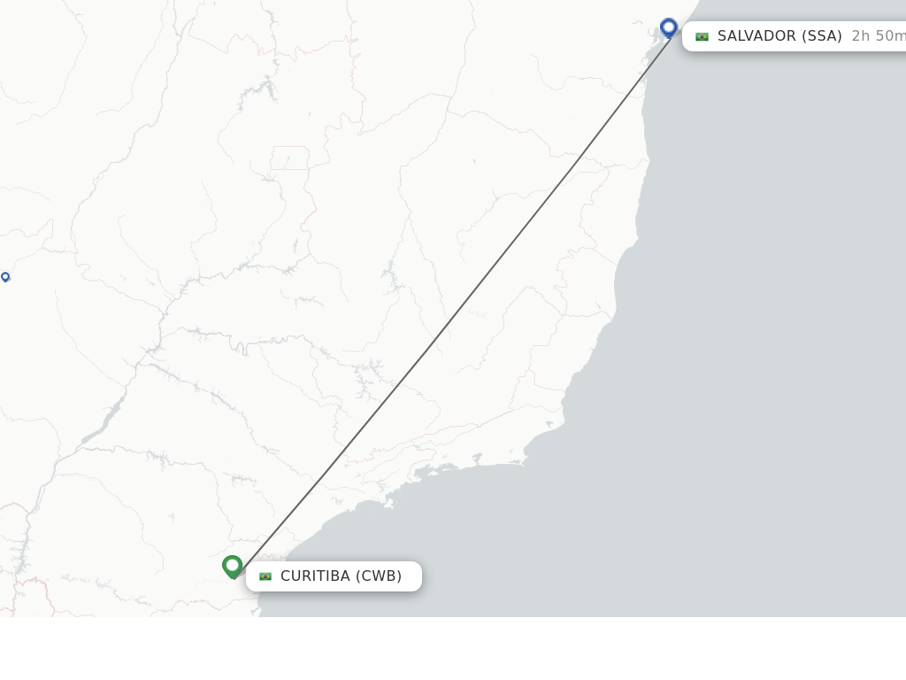 Flights from Curitiba to Salvador route map