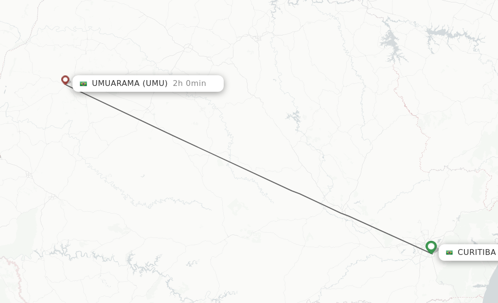 Flights from Curitiba to Umuarama route map