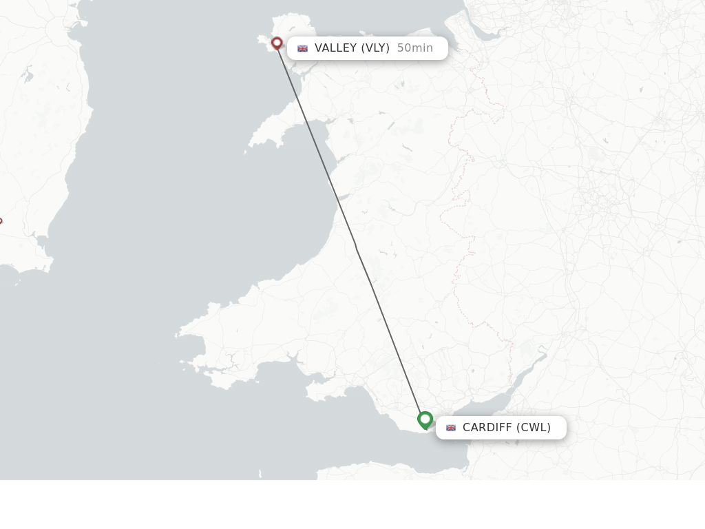 Flights from Cardiff to Valley route map