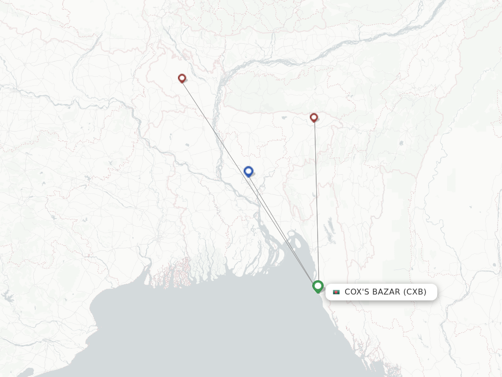 Coxs Bazar CXB route map