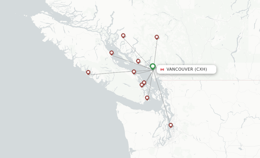 Route map with flights from Vancouver with Harbour Air