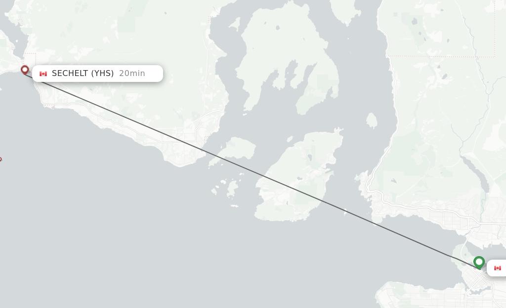 Flights from Vancouver to Sechelt route map