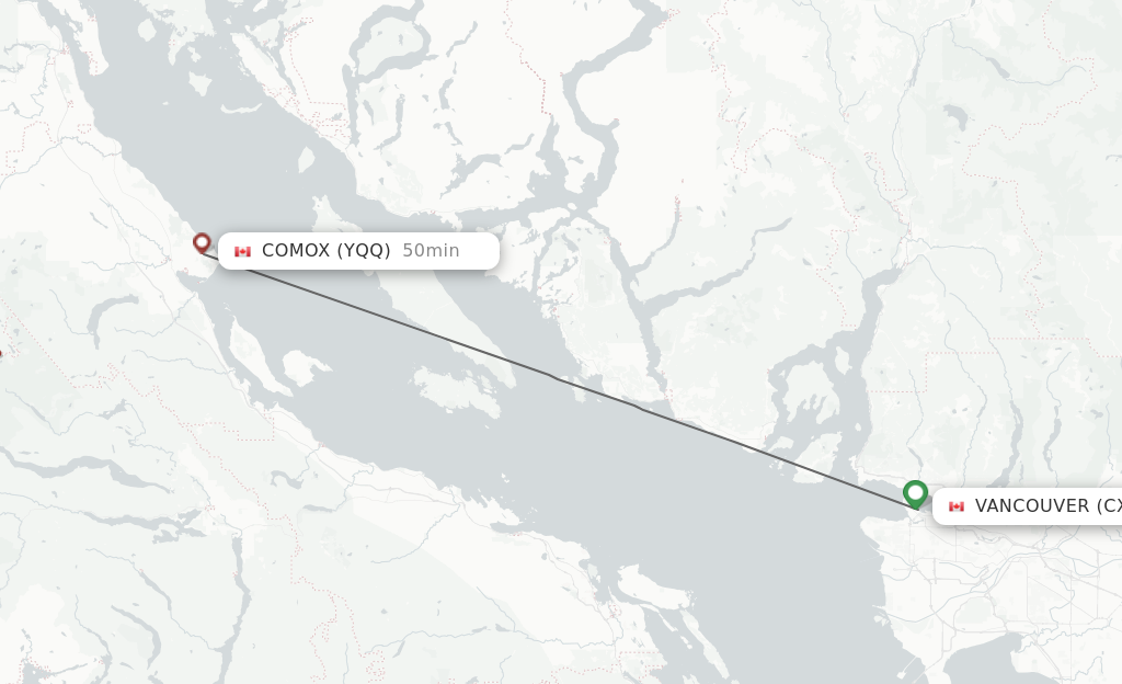 Flights from Vancouver to Comox route map