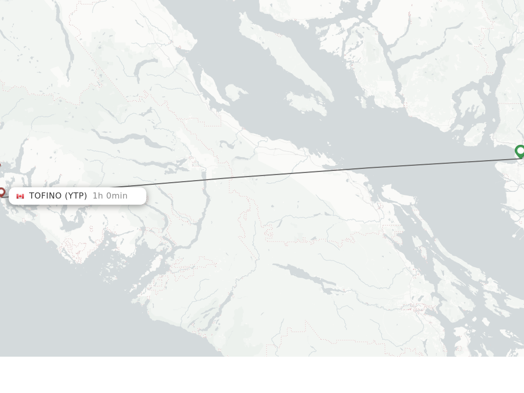 Flights from Vancouver to Tofino route map