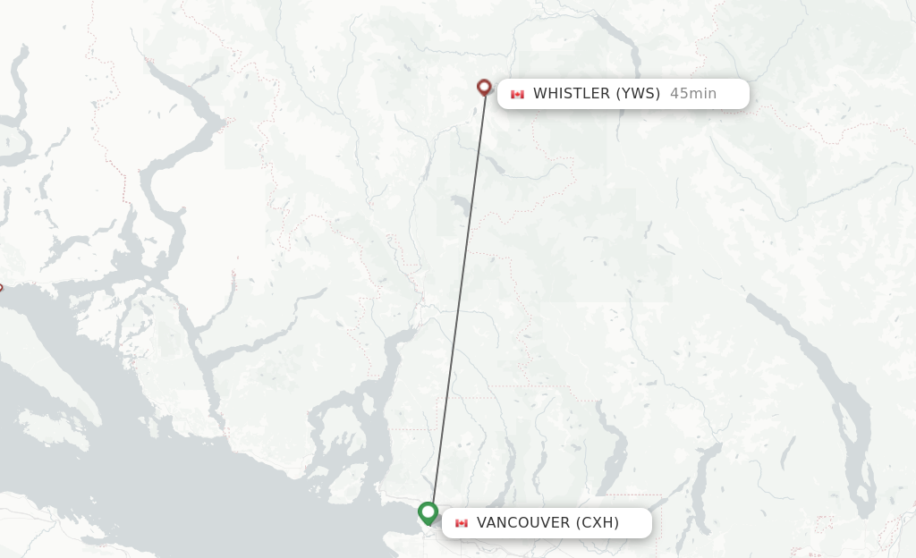 Flights from Vancouver to Whistler route map