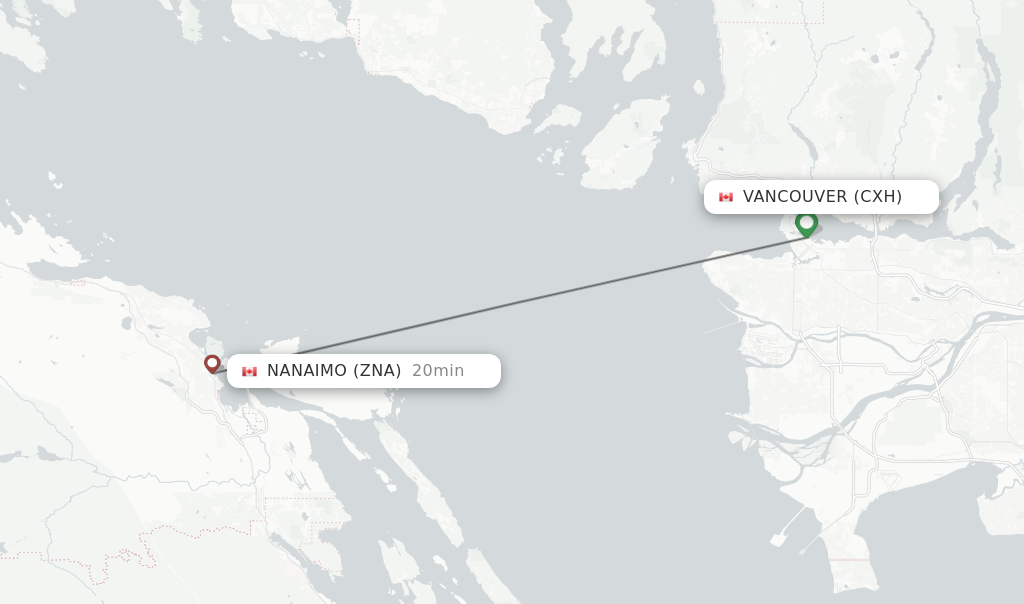 Flights from Vancouver to Nanaimo route map