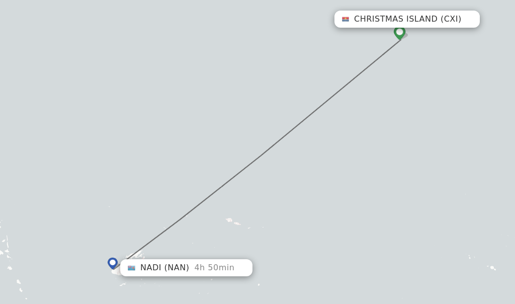 Flights from Christmas Island to Nadi route map