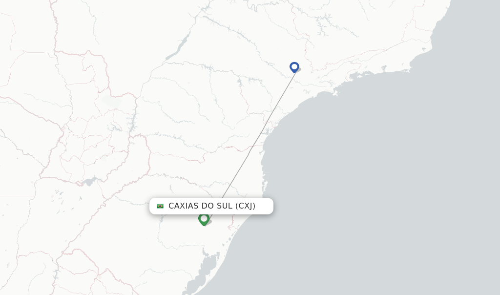Route map with flights from Caxias do Sul with Azul