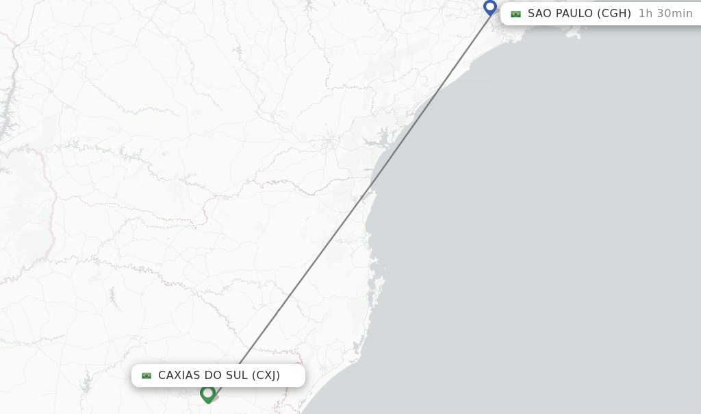 Flights from Caxias do Sul to Sao Paulo route map