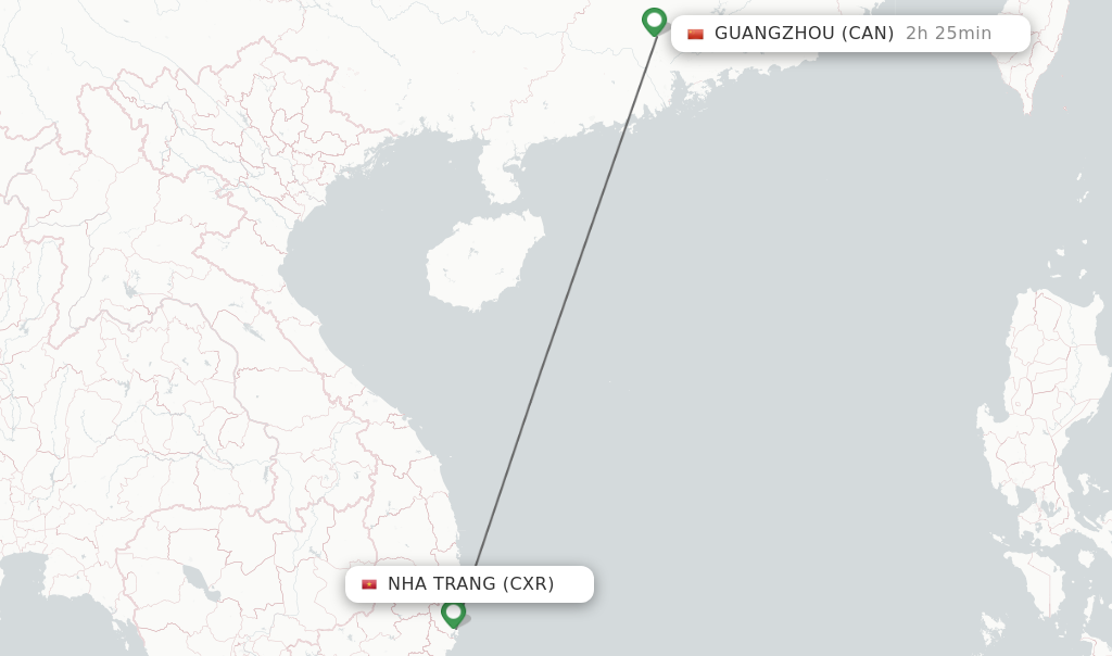 Flights from Nha Trang to Guangzhou route map