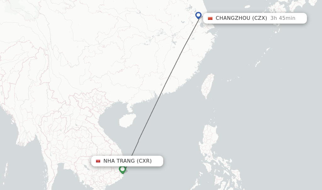 Flights from Nha Trang to Changzhou route map
