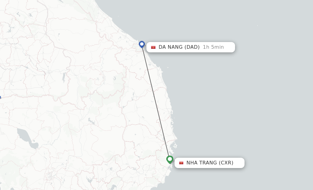 Flights from Nha Trang to Da Nang route map