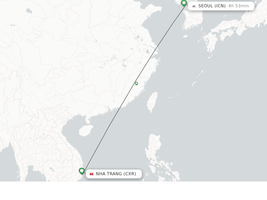 Flights from Nha Trang to Seoul route map