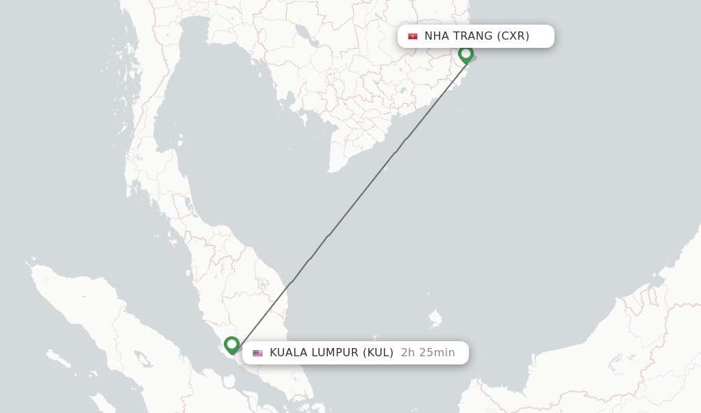 Flights from Nha Trang to Kuala Lumpur route map
