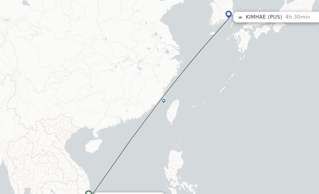 Flights from Nha Trang to Busan route map