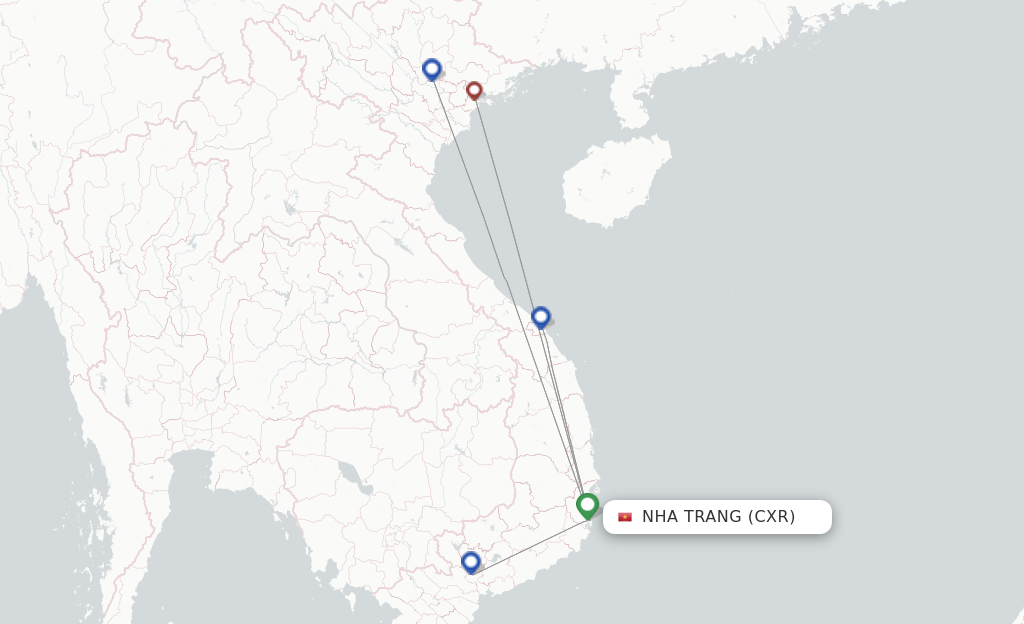 Route map with flights from Nha Trang with Bamboo Airways