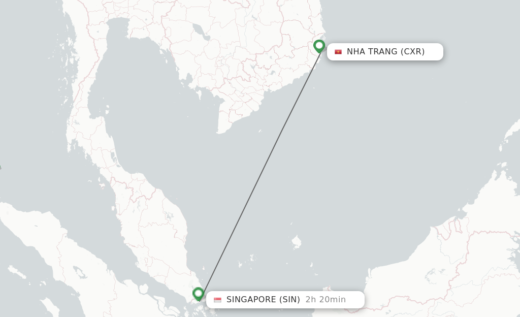 Flights from Nha Trang to Singapore route map