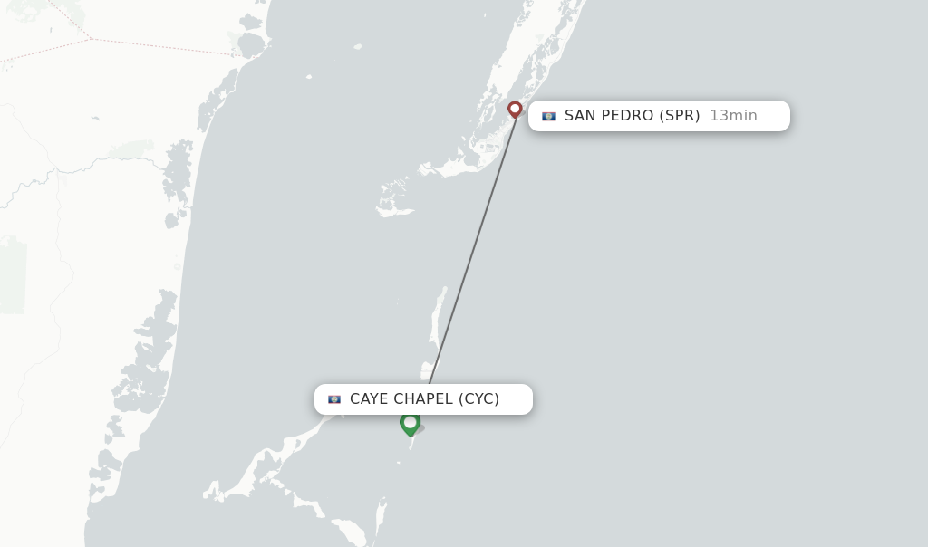 Flights from Caye Chapel to San Pedro route map