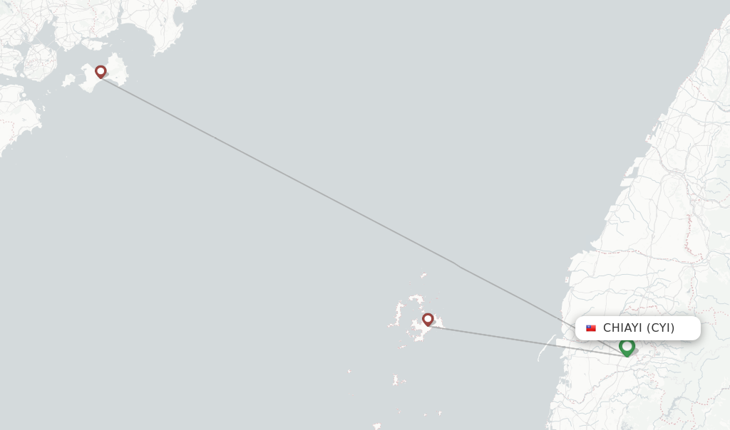 Route map with flights from Chiayi with UNI Air