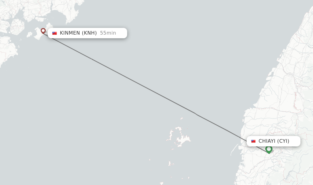 Flights from Chiayi to Kinmen route map