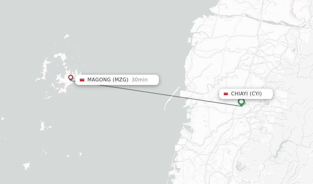 Flights from Chiayi to Magong route map
