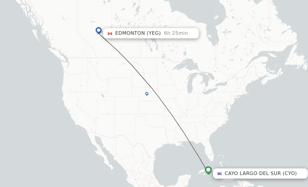 Flights from Cayo Largo Del Sur to Edmonton route map