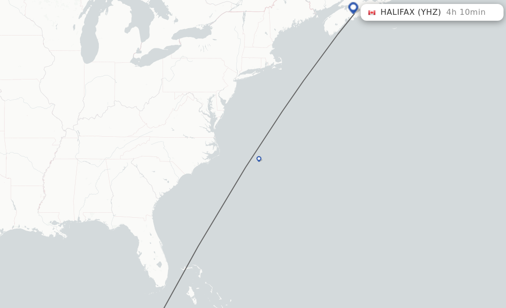 Flights from Cayo Largo Del Sur to Halifax route map
