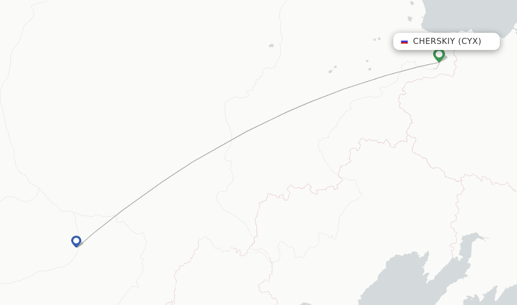 Route map with flights from Cherskiy with Yakutia