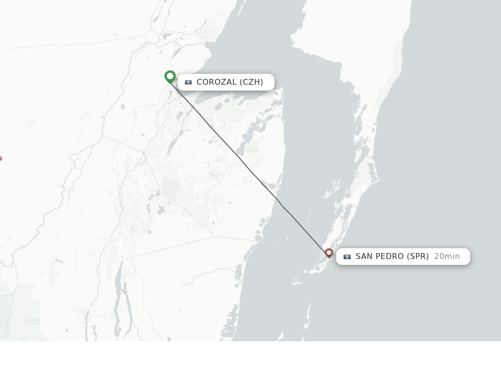 Flights from Corozal to San Pedro route map