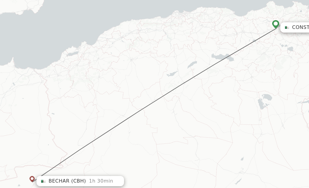 Flights from Constantine to Bechar route map