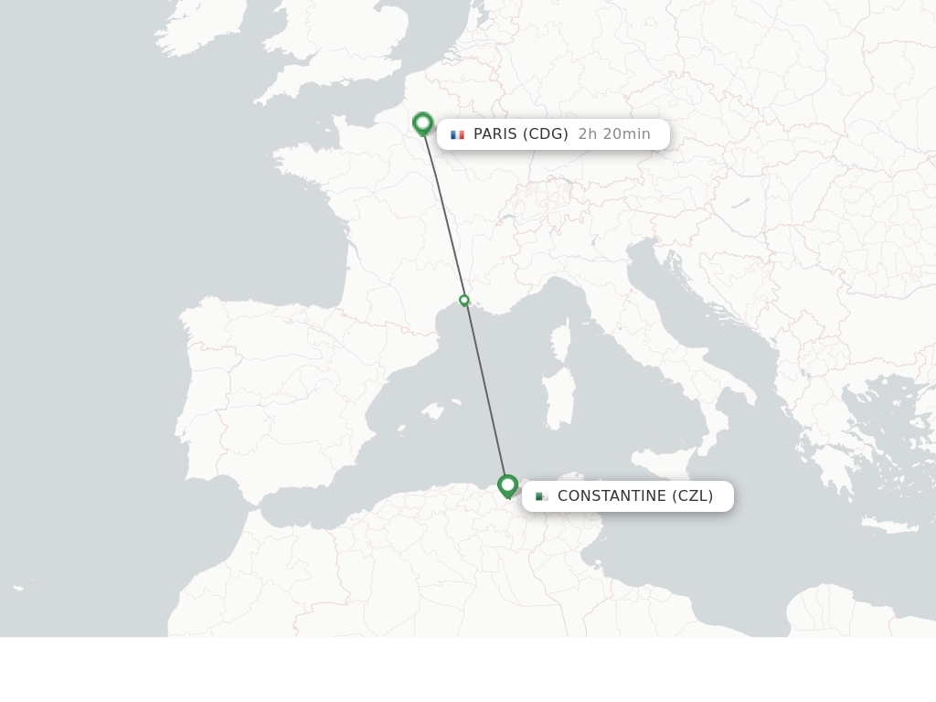 Flights from Constantine to Paris route map