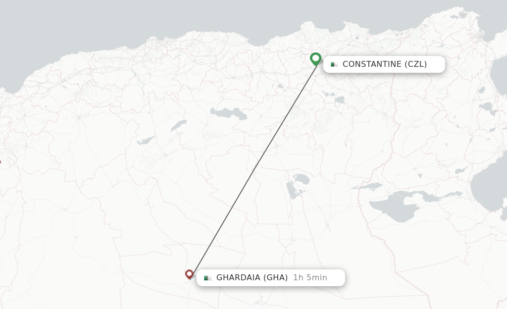 Flights from Constantine to Ghardaia route map