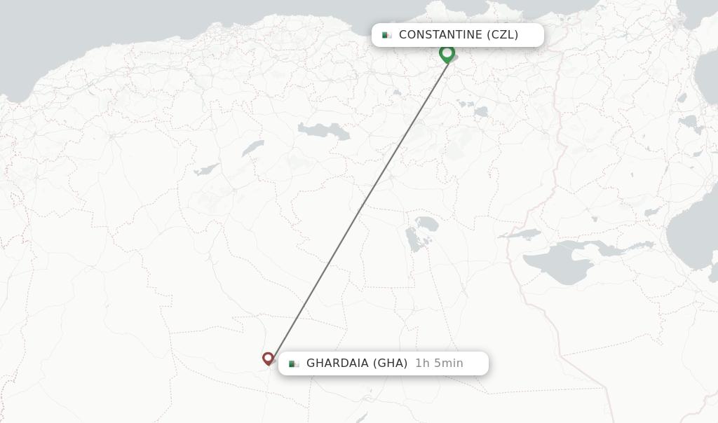 Flights from Constantine to Ghardaia route map