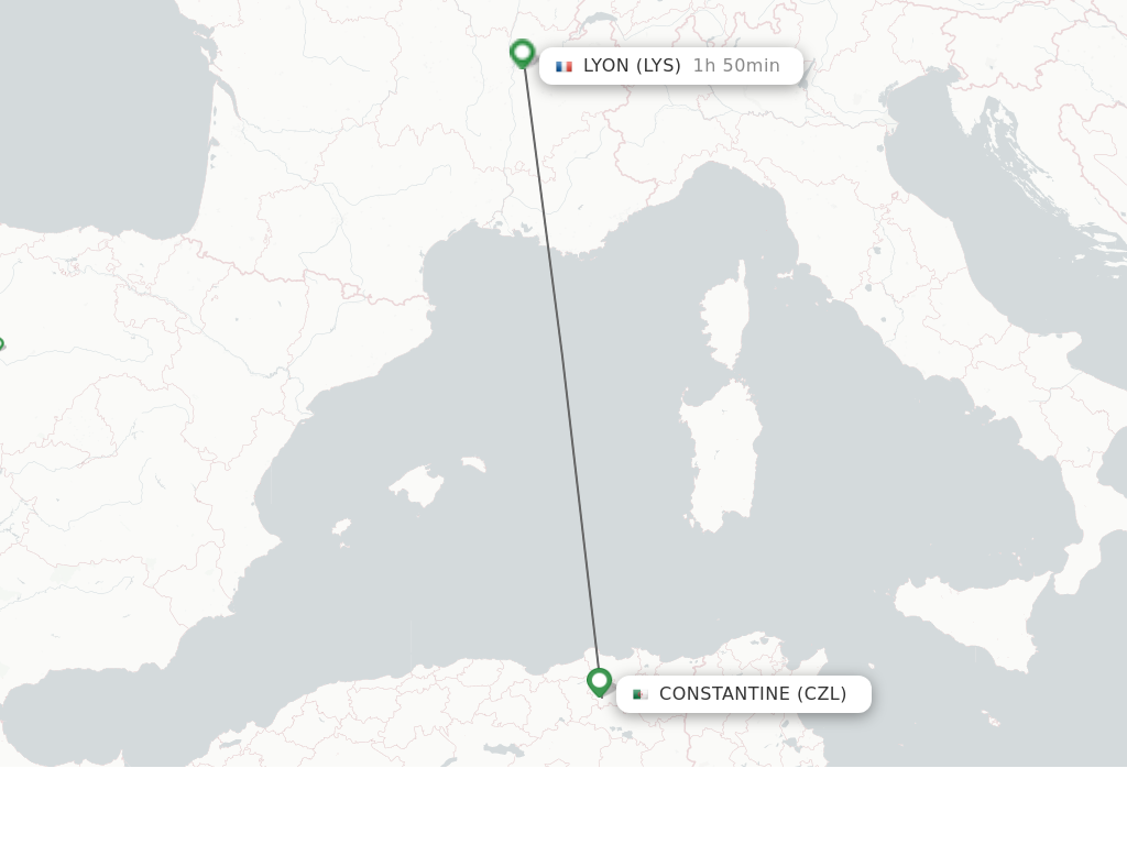 Flights from Constantine to Lyon route map