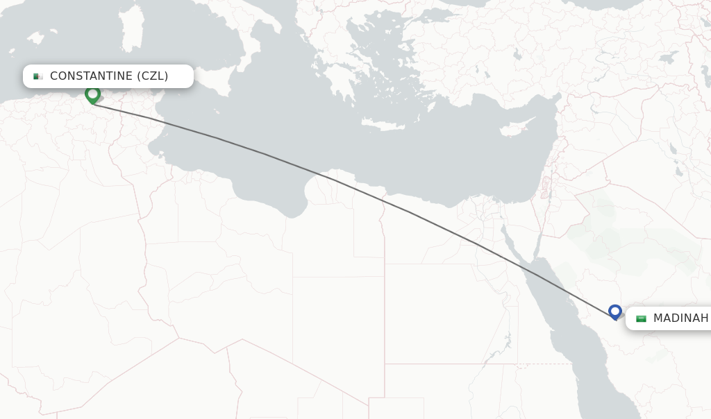 Flights from Madinah to Constantine route map
