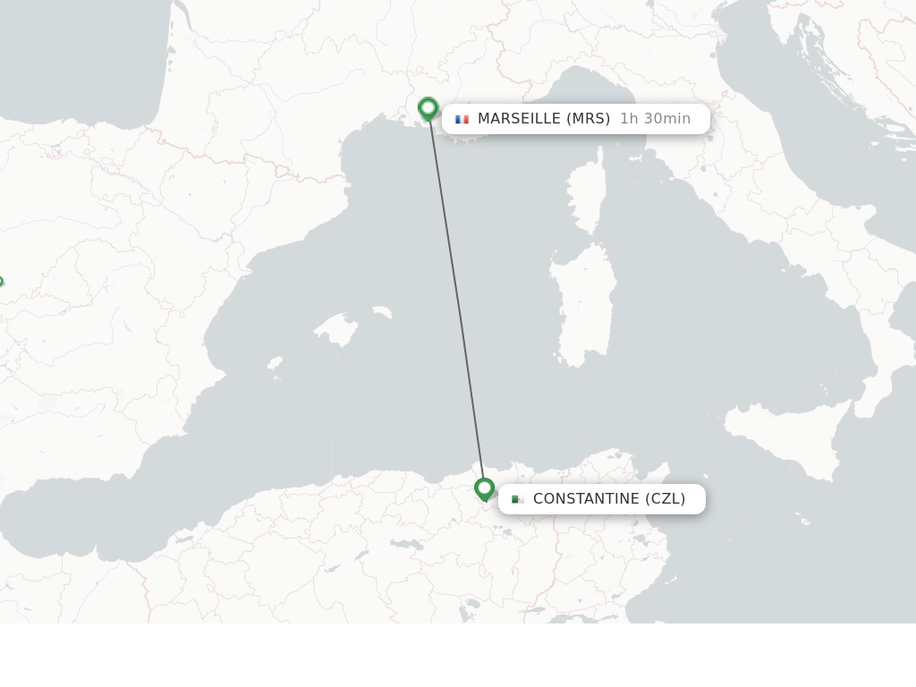 Flights from Constantine to Marseille route map