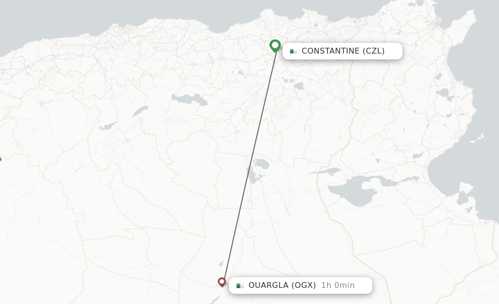 Flights from Constantine to Ouargla route map