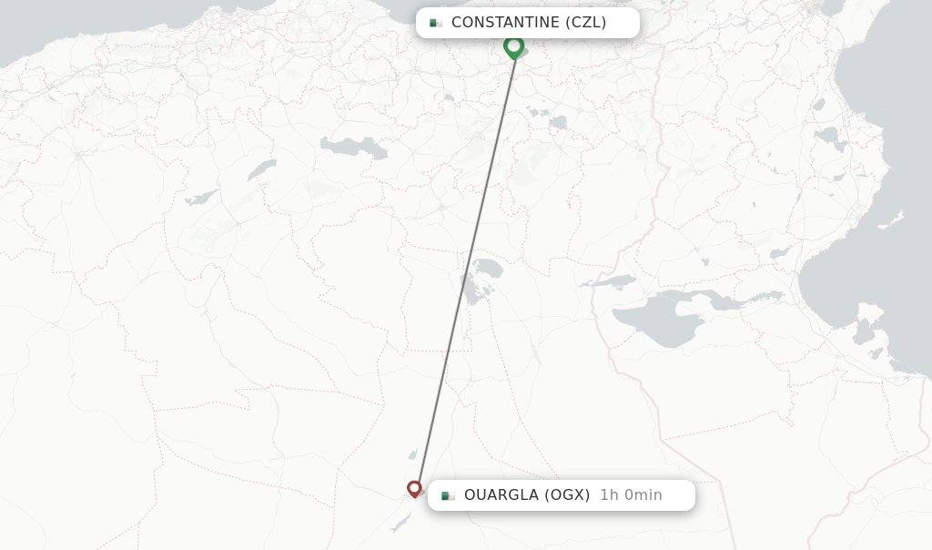 Flights from Constantine to Ouargla route map