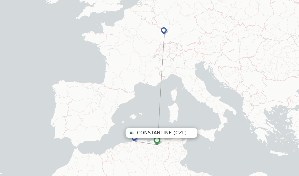 Route map with flights from Constantine with Tassili Airlines