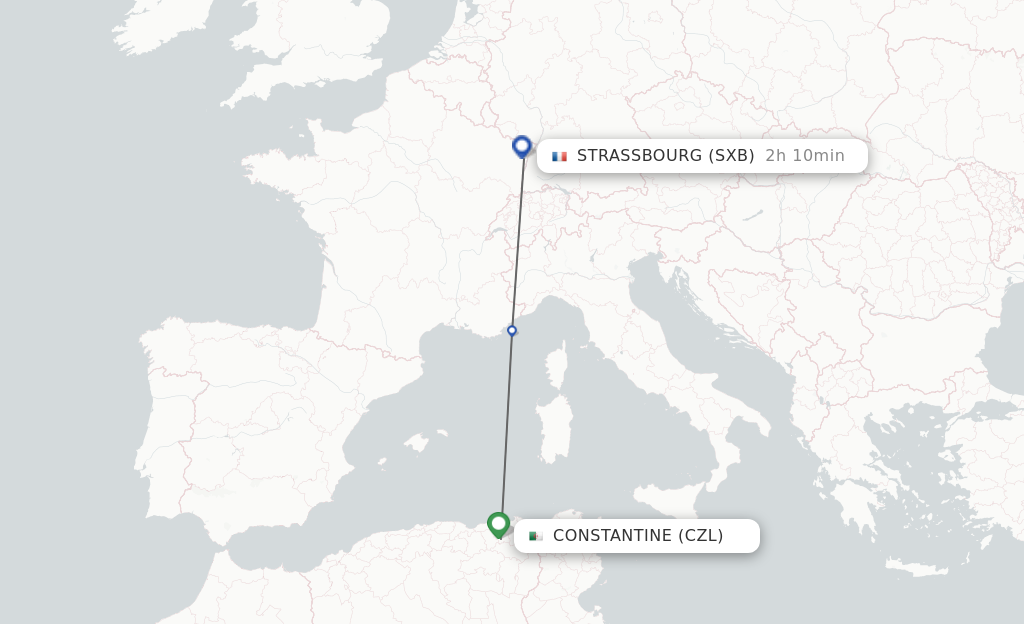 Flights from Constantine to Strasbourg route map