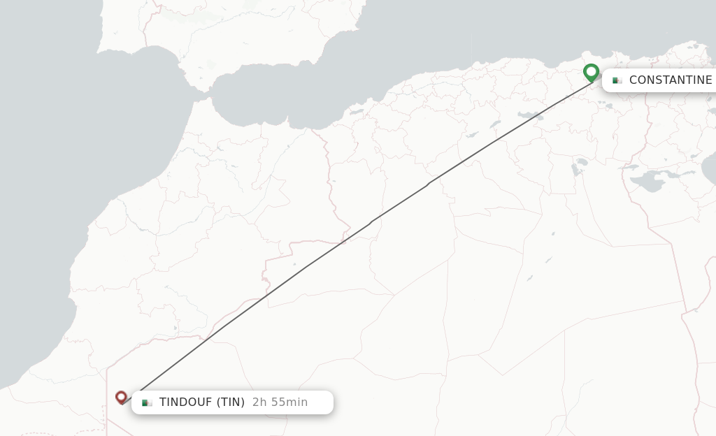 Flights from Constantine to Tindouf route map