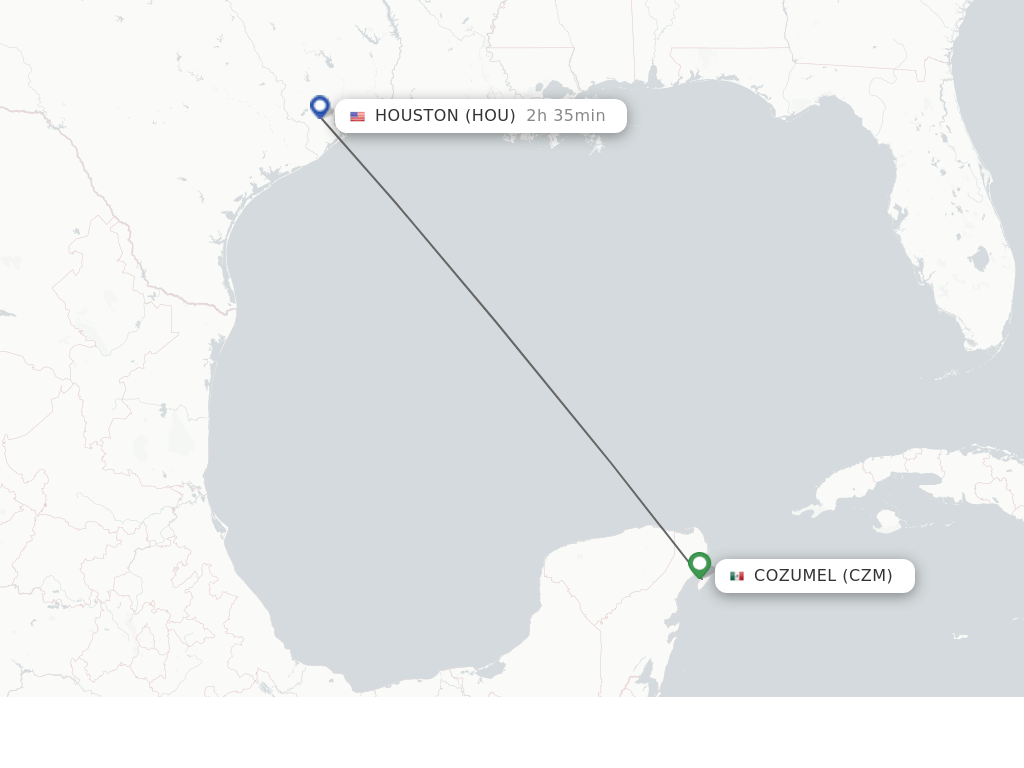 Flights from Cozumel to Houston route map
