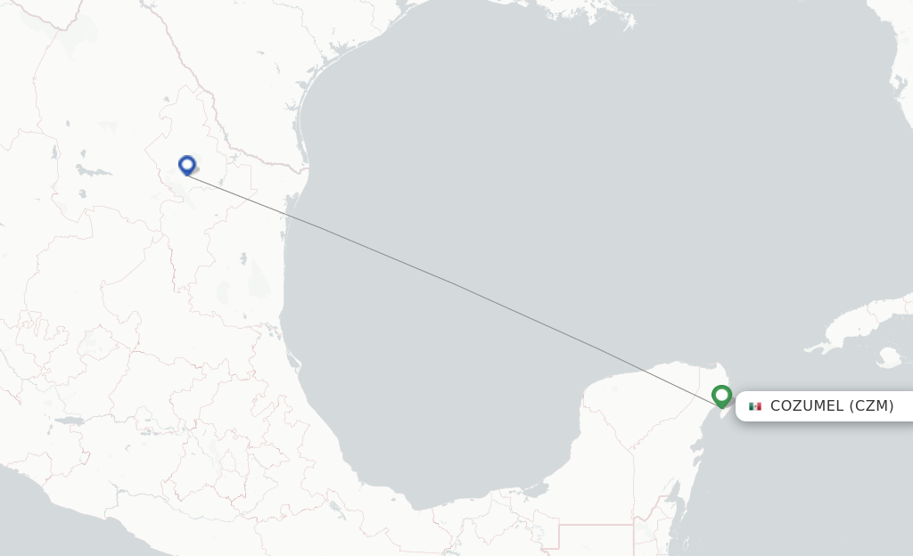 Route map with flights from Cozumel with Viva