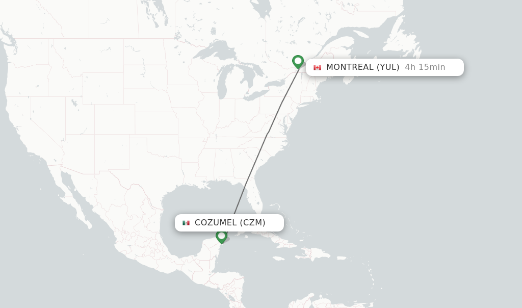 Direct (non-stop) flights from Cozumel to Montreal - schedules -  