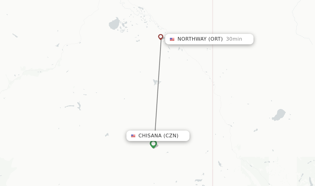 Flights from Chisana to Northway route map