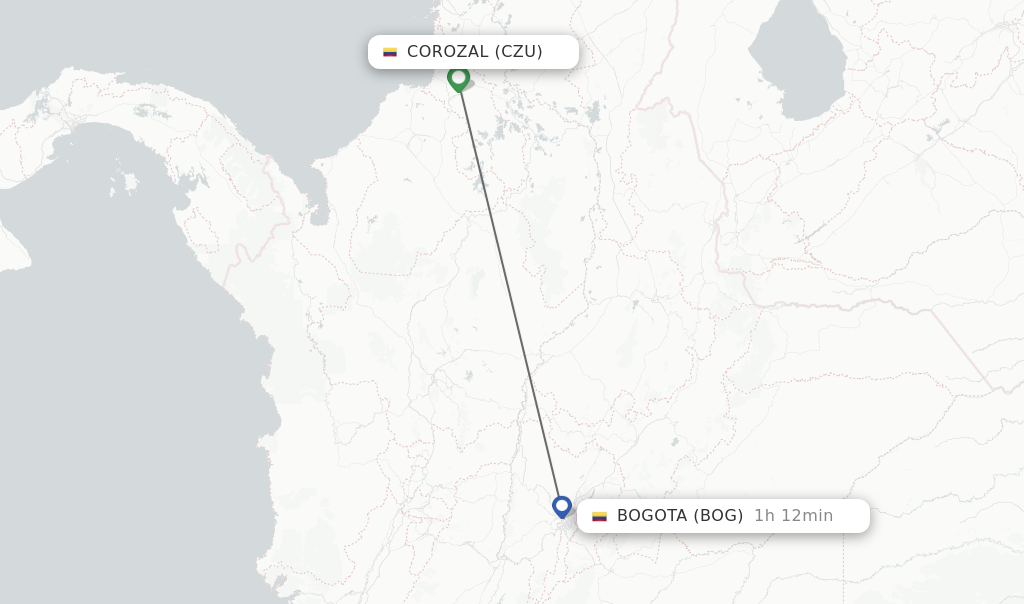 Flights from Corozal to Bogota route map