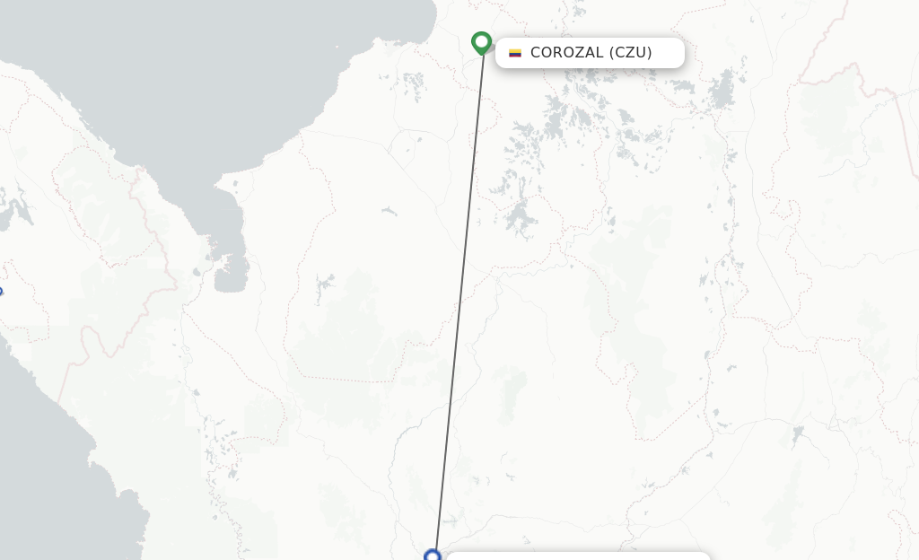 Flights from Corozal to Medellin route map