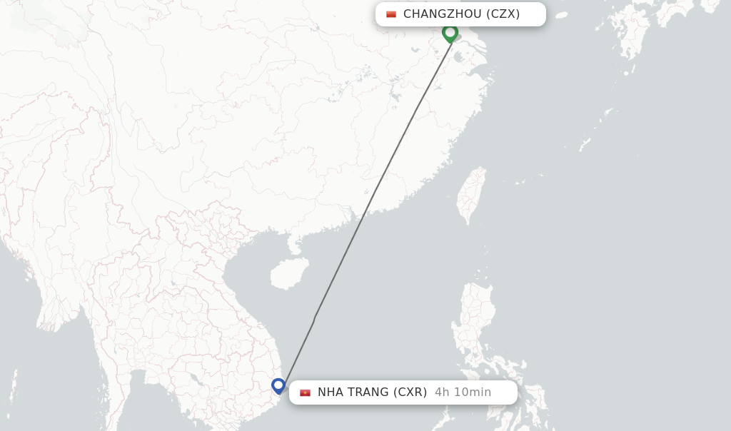Flights from Changzhou to Nha Trang route map