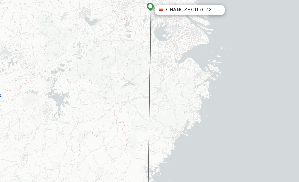 Flights from Changzhou to Fuzhou route map