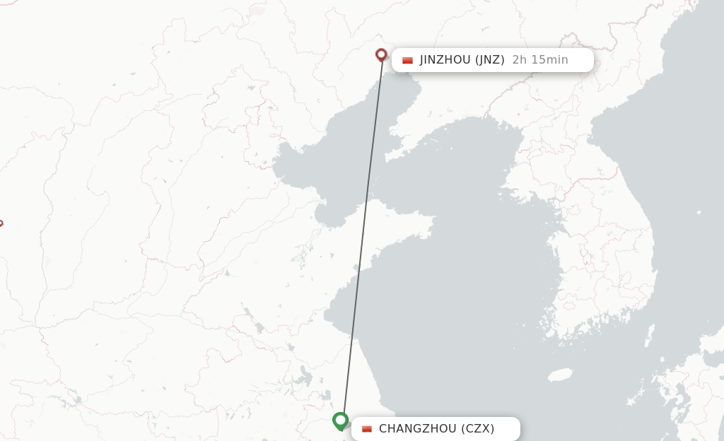 Flights from Changzhou to Jinzhou route map
